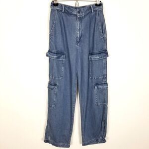 Young Fabulous & Broke Women Wide Leg Cargo Denim Jeans Sz M Blue Denim Grunge